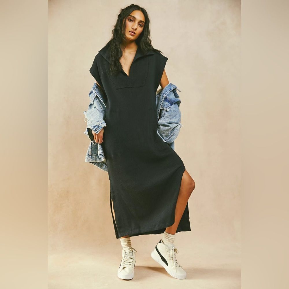 Free People Ryan Midi Dress,Black Medium NWT